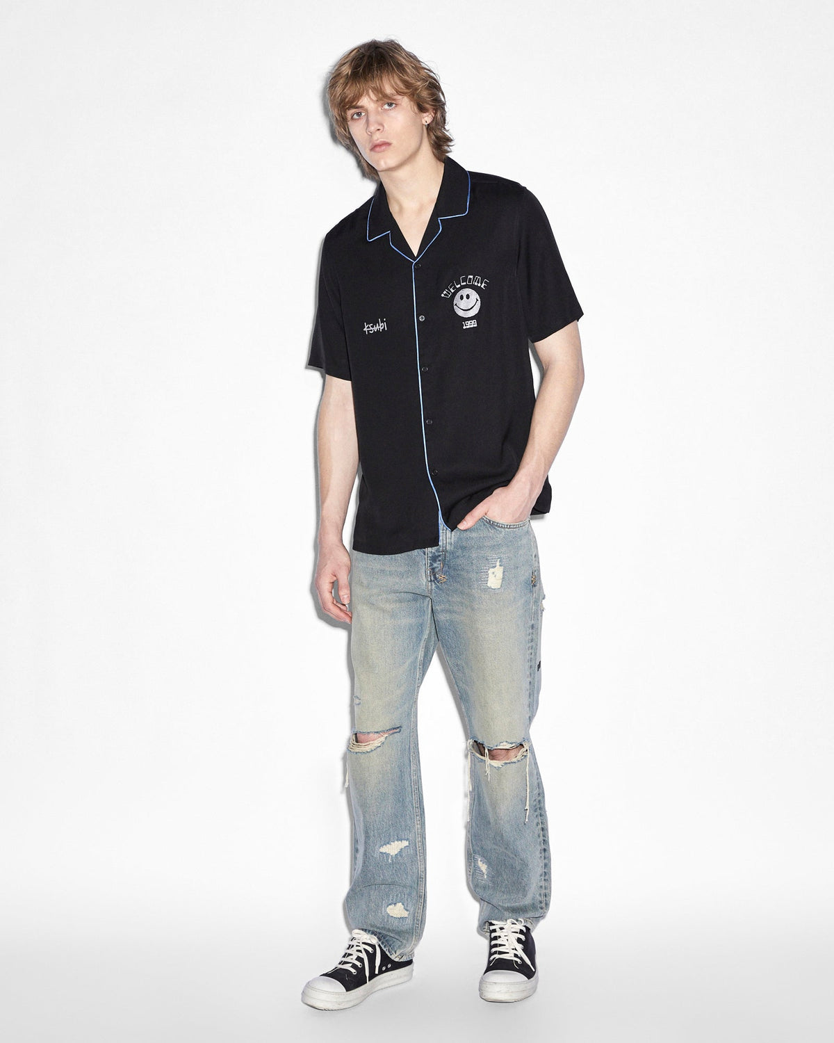 Mens Zine Resort Ss Shirt Black Regular Shirts - Black