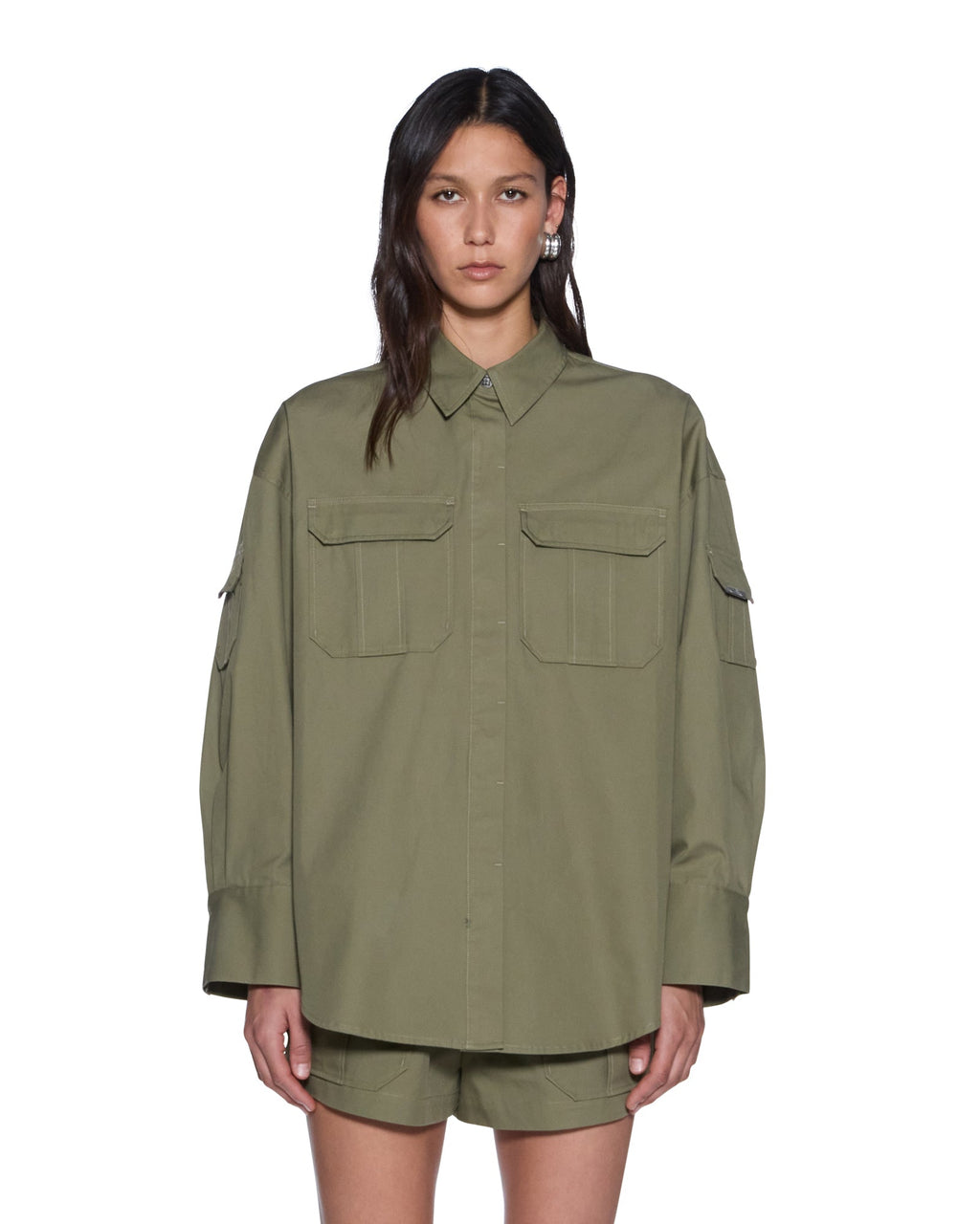 Womens Astra Ls Cargo Shirt Khaki Oversized Shirts - Khaki