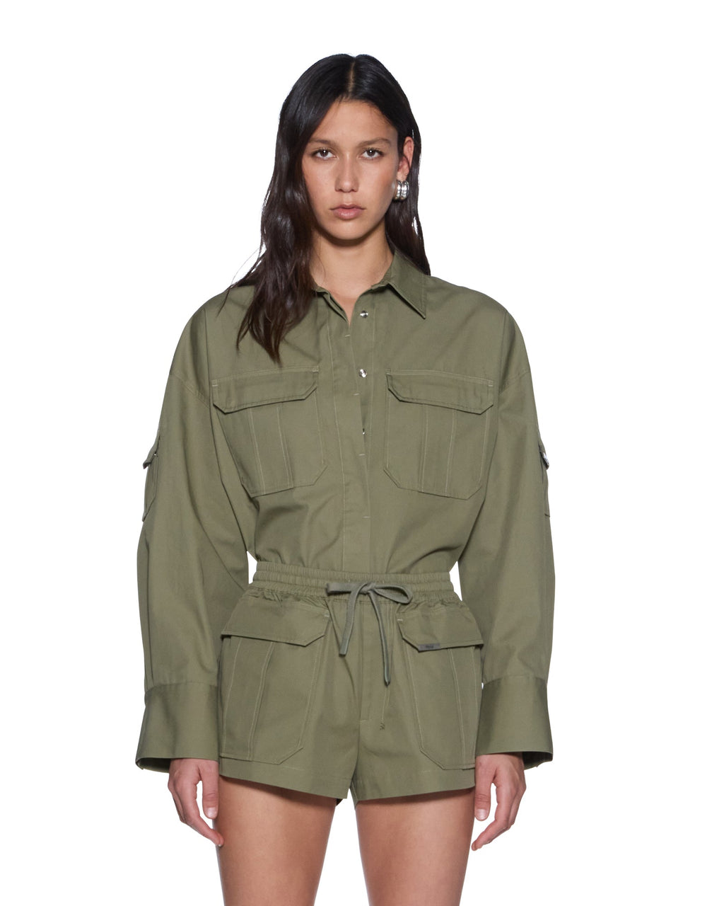 Womens Astra Ls Cargo Shirt Khaki Oversized Shirts - Khaki