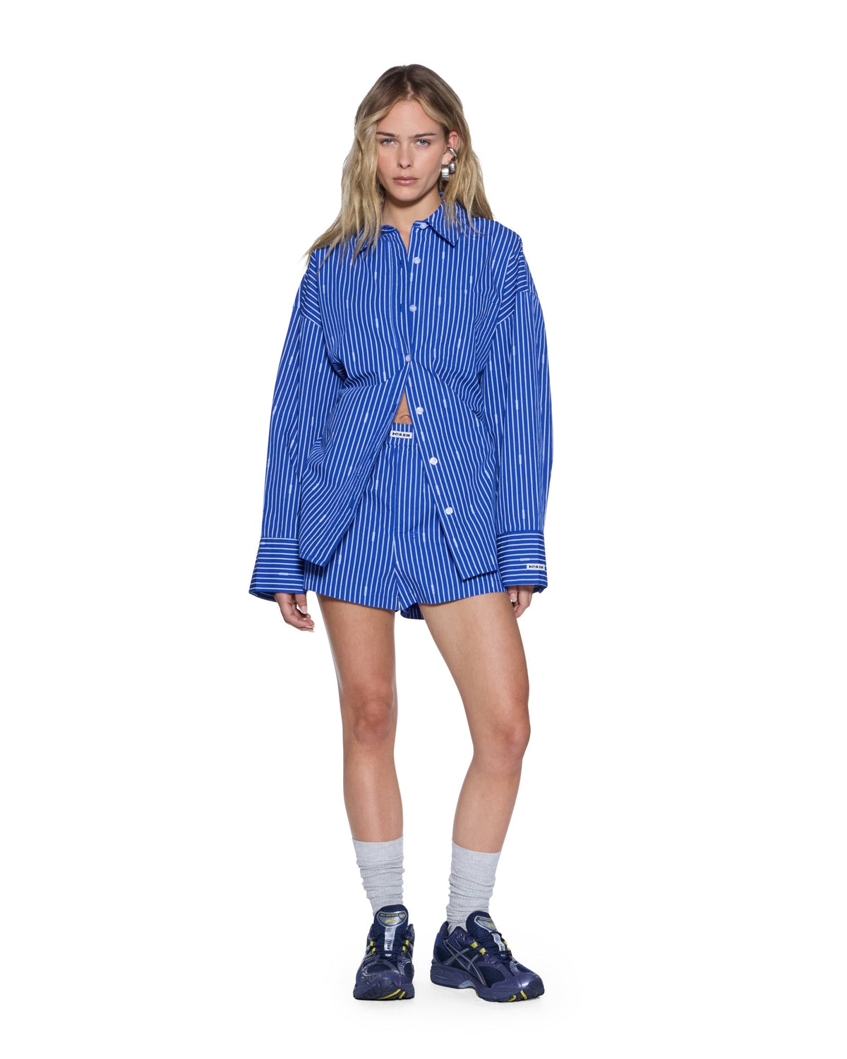 Womens Boxer Shorts Cobalt Stripe Regular Walkshorts - Blue