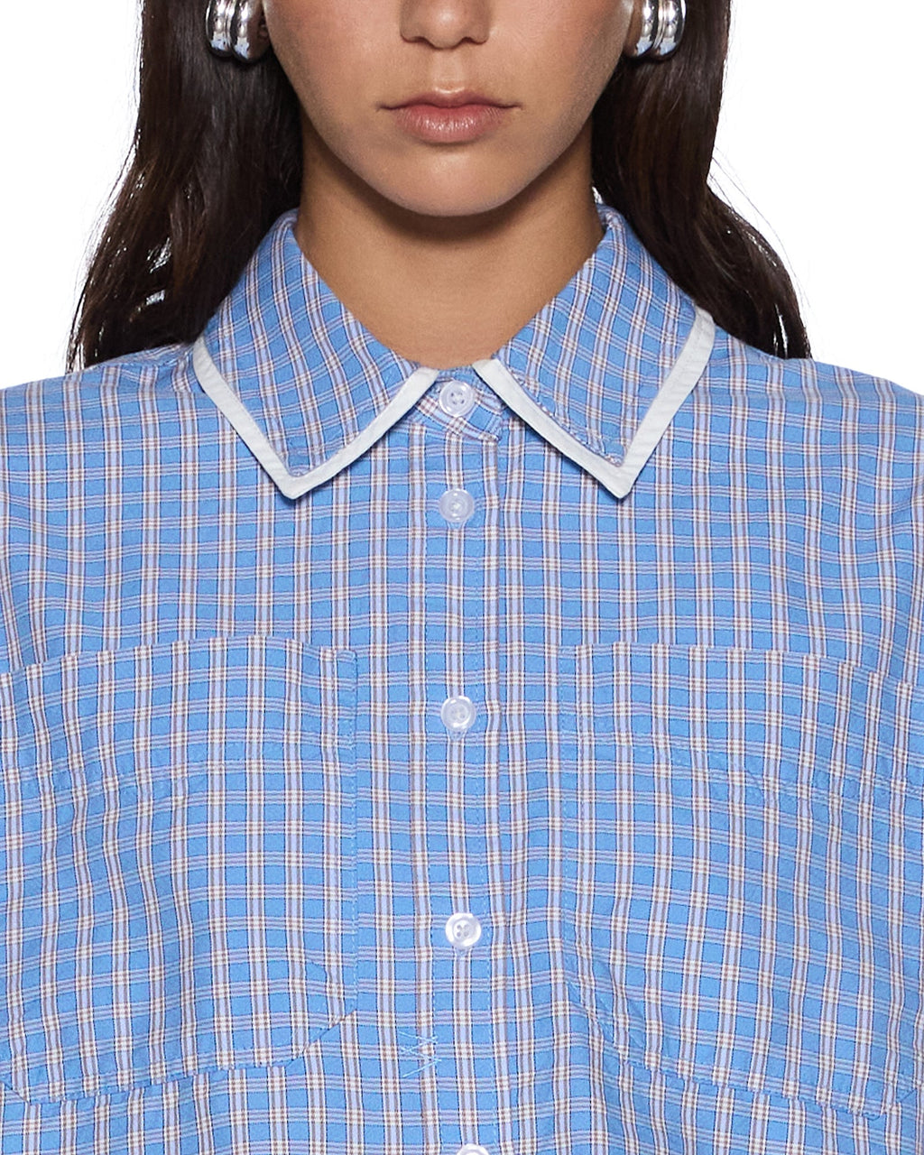 Womens Balter Ls Shirt Blu Check Relaxed Shirts - Blue