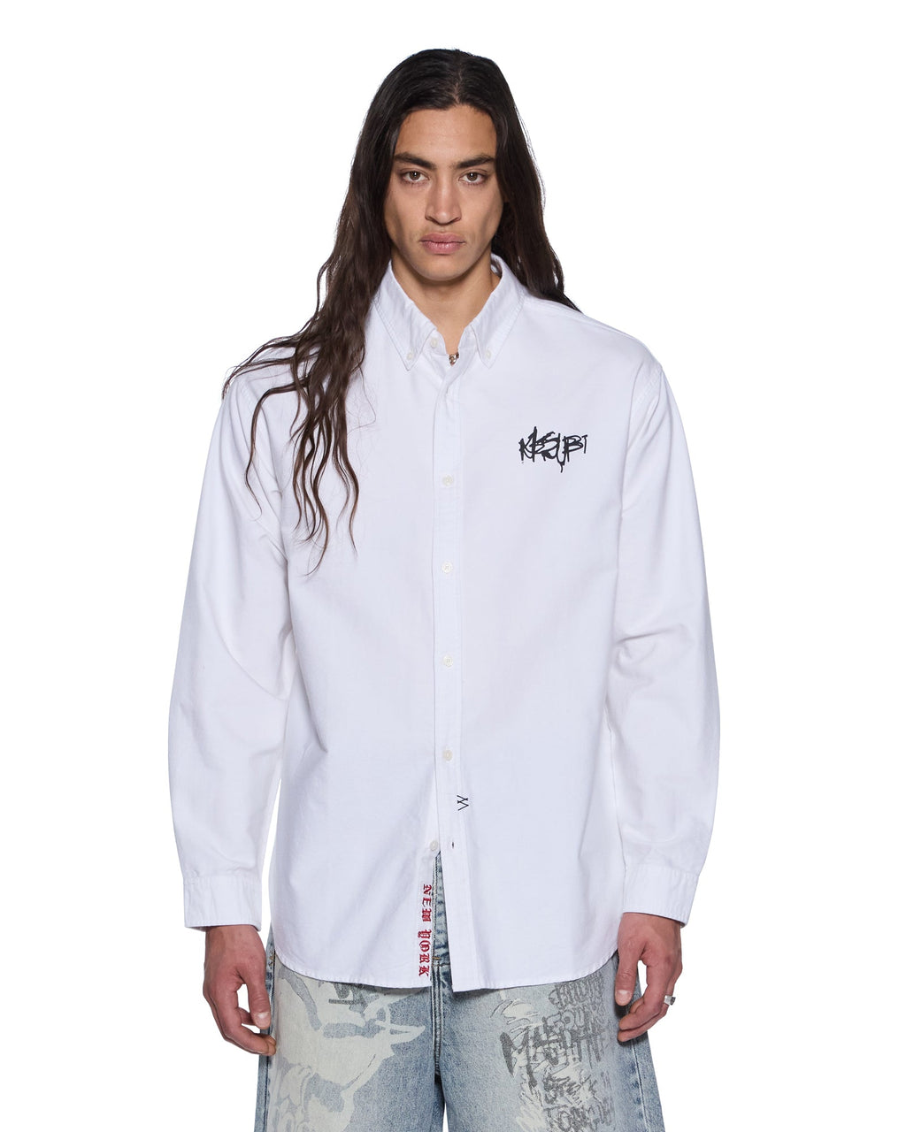 Mens Graffiti Anti Button Down Ls Shirt White Regular Shirts - White