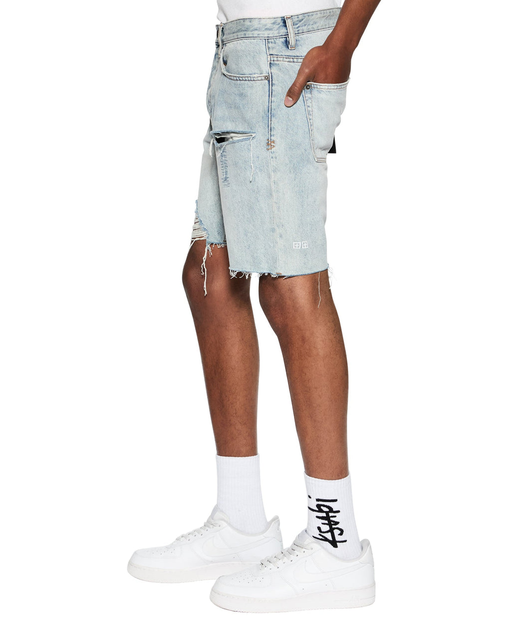 Mens Chopper Short Karma Trashed Slim Walkshorts - Denim