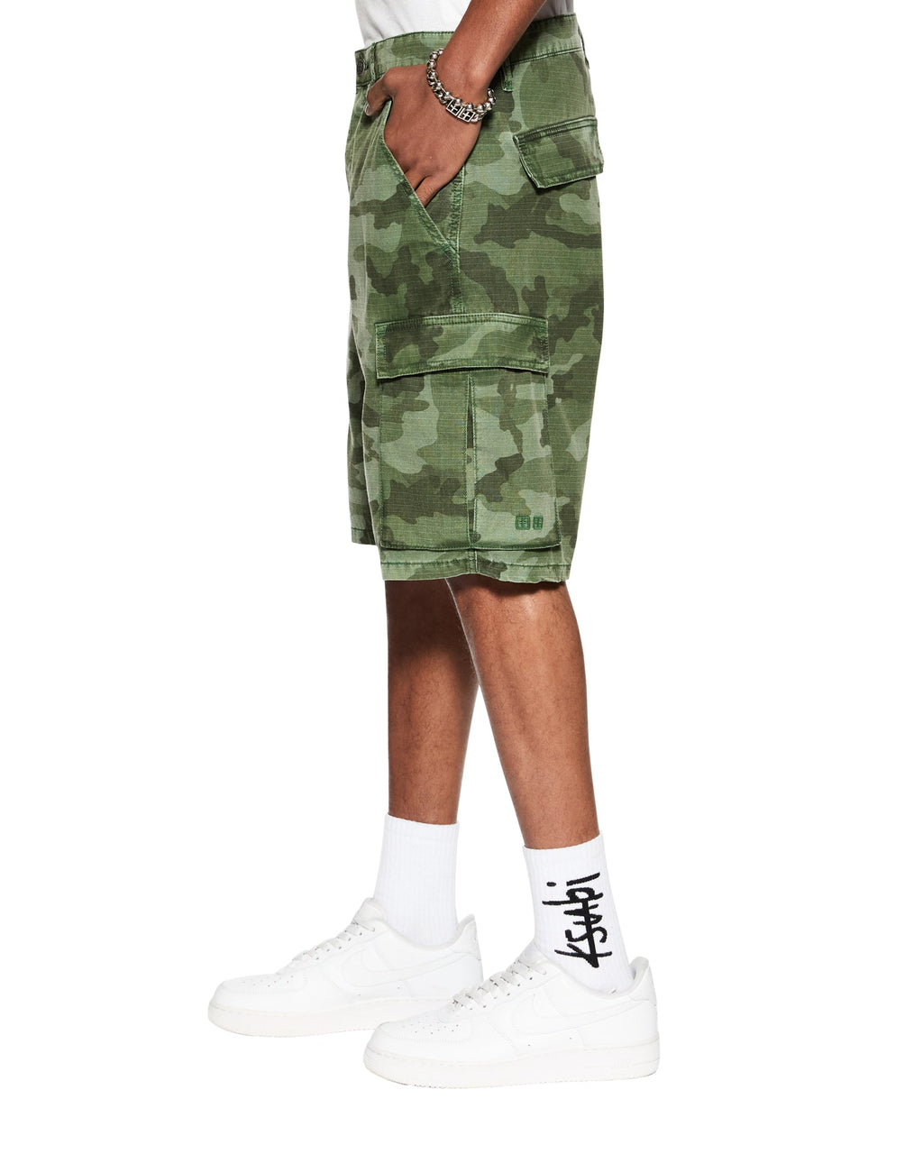 Mens Fugitive Cargo Short Hash Camo Relaxed Walkshorts - Green
