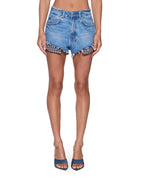 Womens Kut Off Denim Short Liberty Blue Plaid Relaxed Walkshorts - Denim