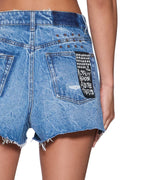 Womens Kut Off Denim Short Liberty Blue Plaid Relaxed Walkshorts - Denim