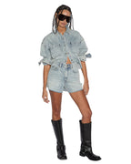 Womens Rise N Hi Shorts Worn Sliced Fitted Walkshorts - Denim