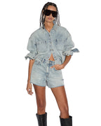 Womens Rise N Hi Shorts Worn Sliced Fitted Walkshorts - Denim