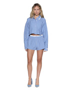 Womens Boxer Shorts Blu Check Relaxed Walkshorts - Blue