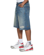 Mens Maxx Short Hendrix Blue Repair Relaxed Walkshorts - Denim