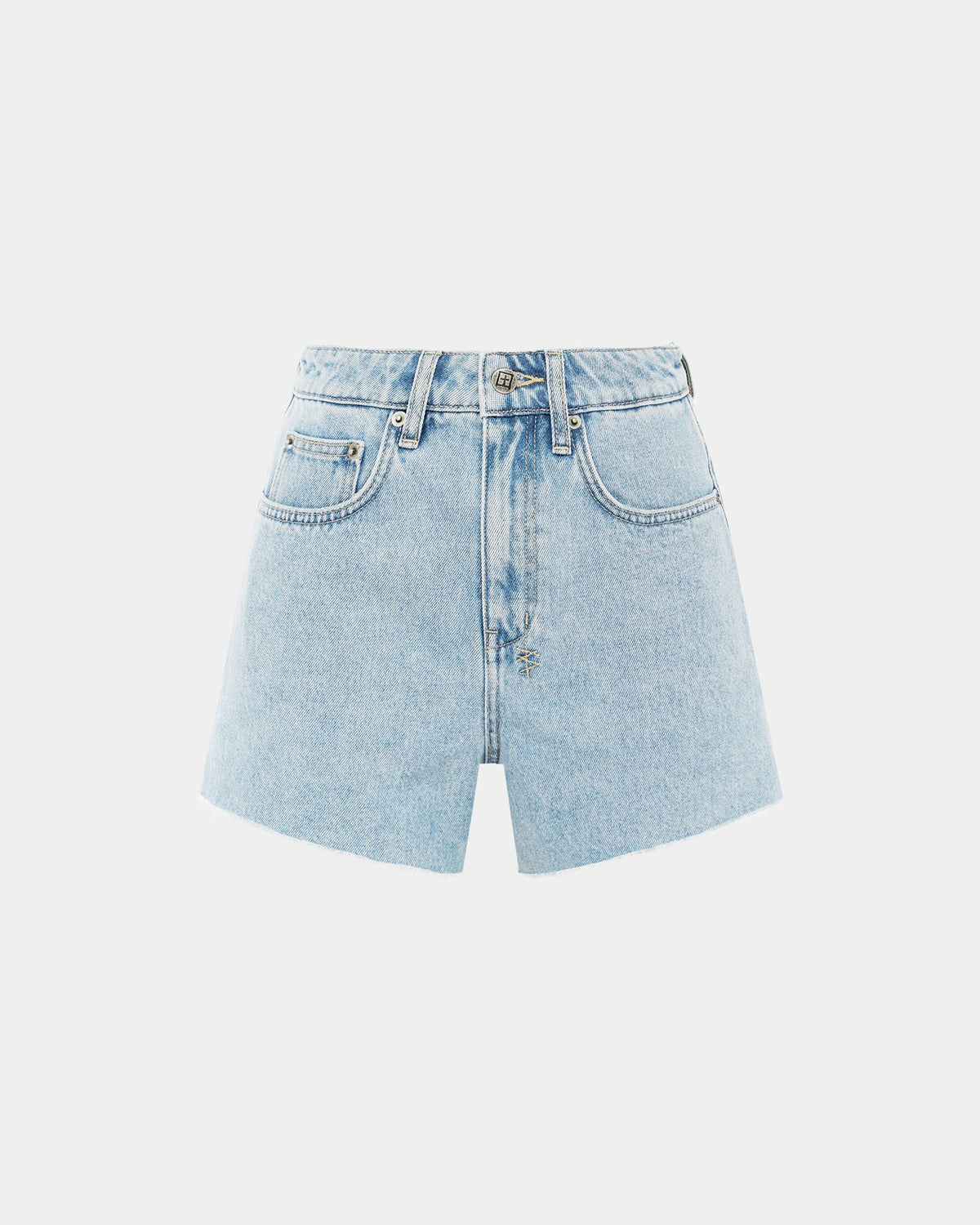 Womens Rise N Hi Torn Up Fitted Walkshorts - Denim