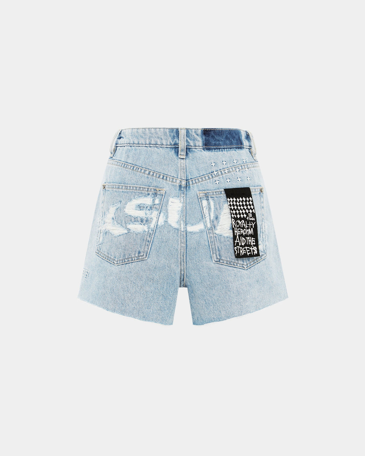 Womens Rise N Hi Torn Up Fitted Walkshorts - Denim