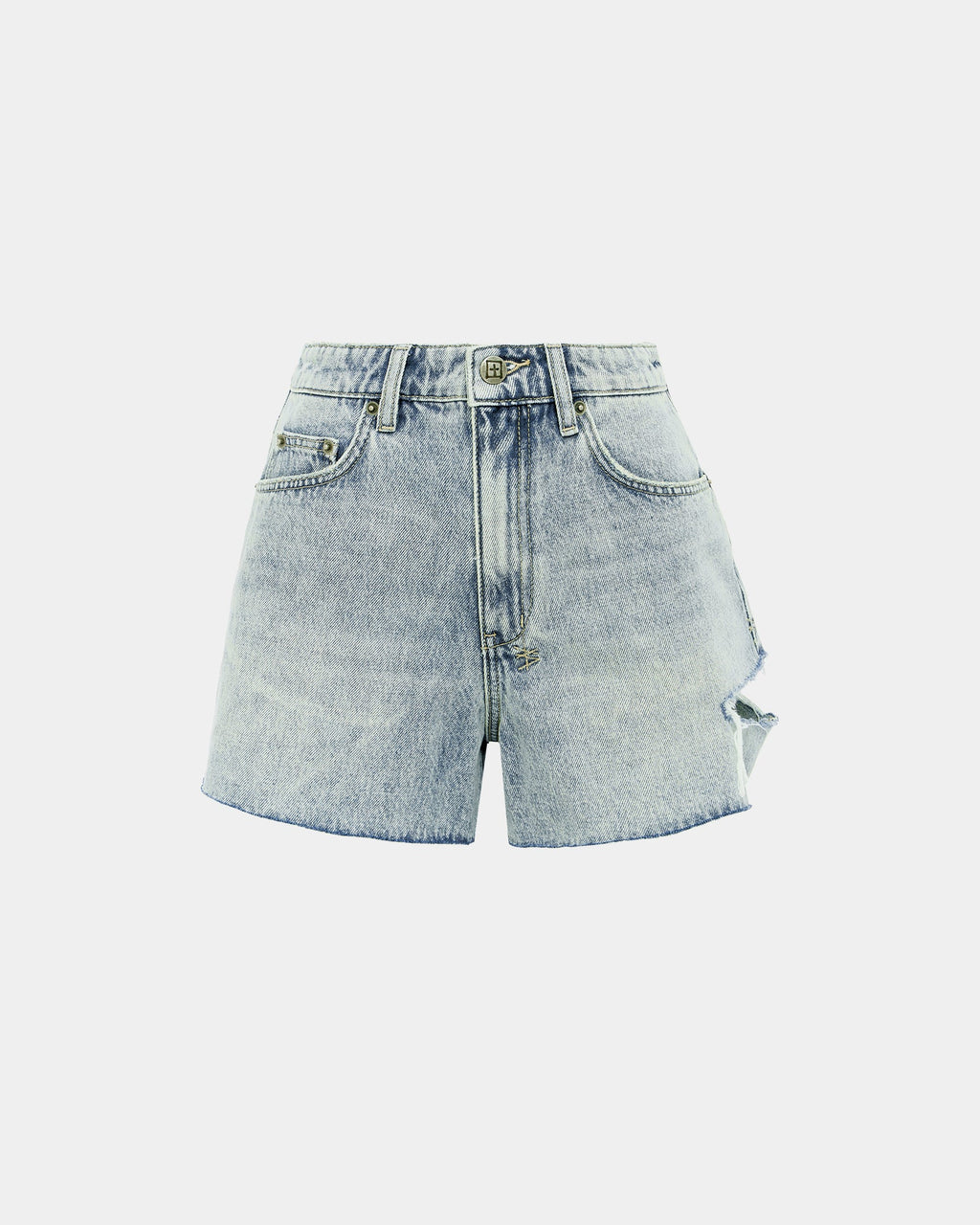 Womens Rise N Hi Shorts Worn Sliced Fitted Walkshorts - Denim