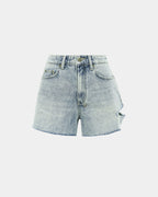 Womens Rise N Hi Shorts Worn Sliced Fitted Walkshorts - Denim