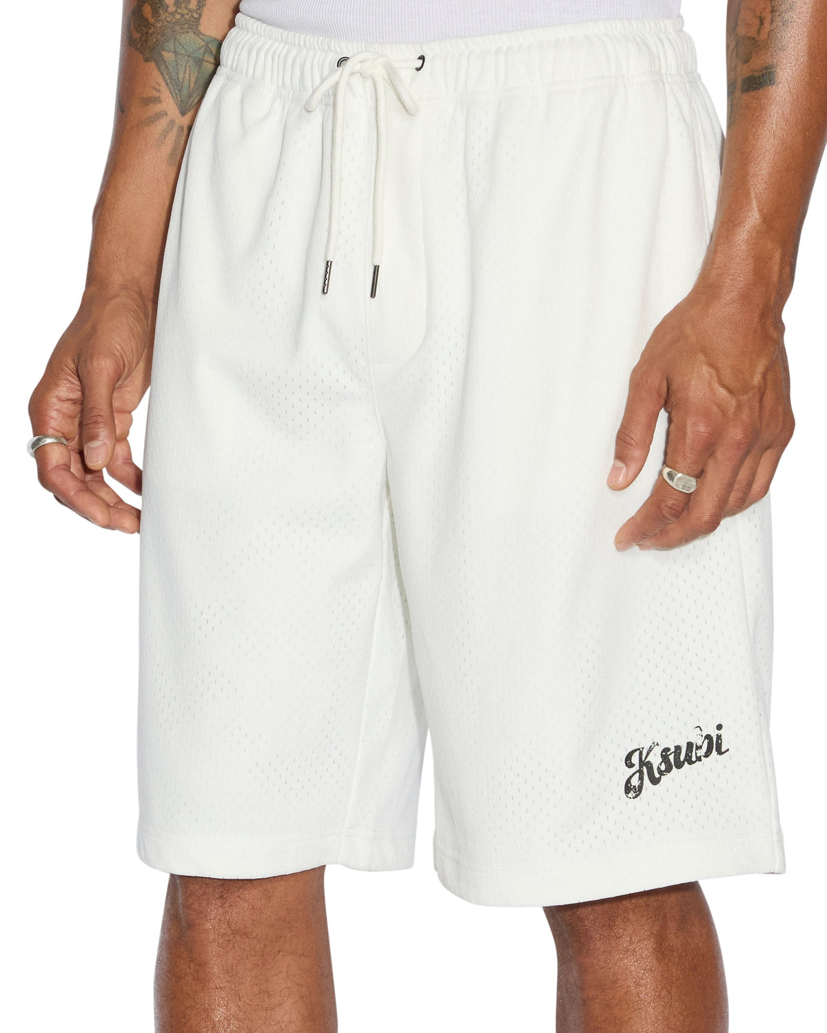 Mens Roll Mesh Short White Regular Walkshorts - White