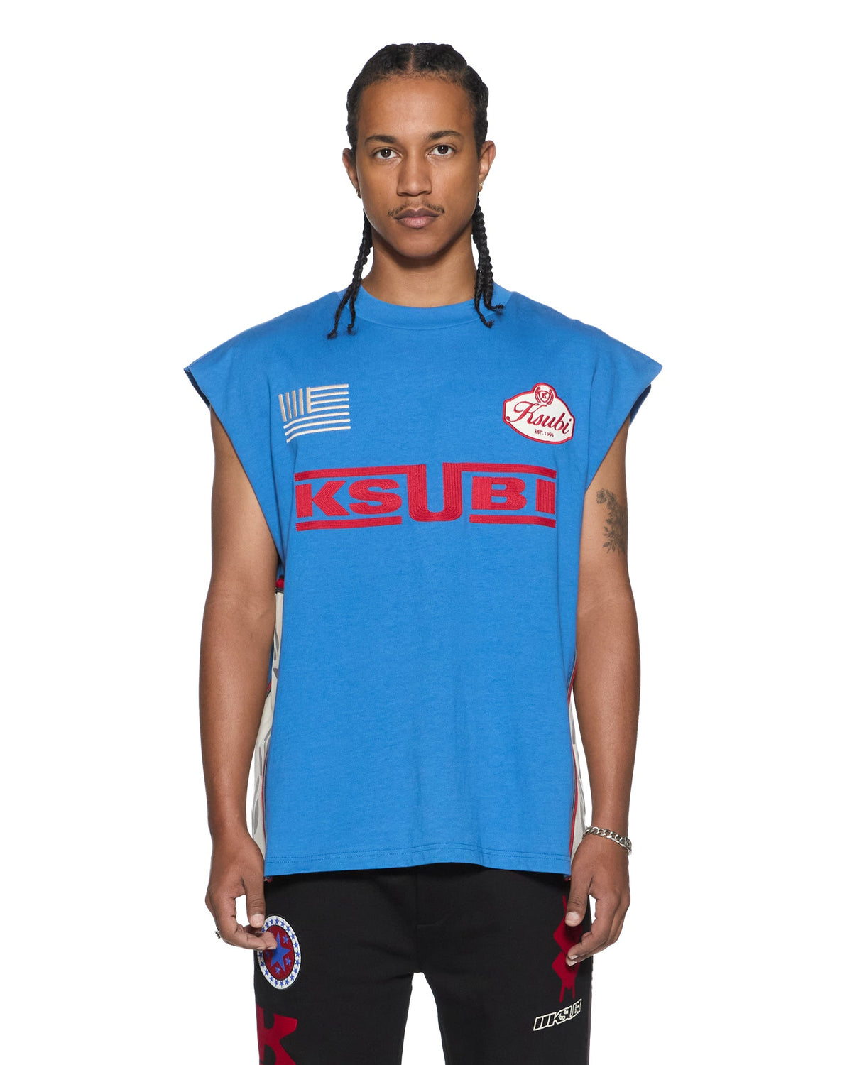 Mens Zoom Ekcess Cut Off Bolt Blue Oversized Tees - Blue