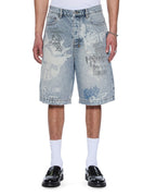 Mens Maxx Short Rogue Blue Graffiti Relaxed Walkshorts - Denim