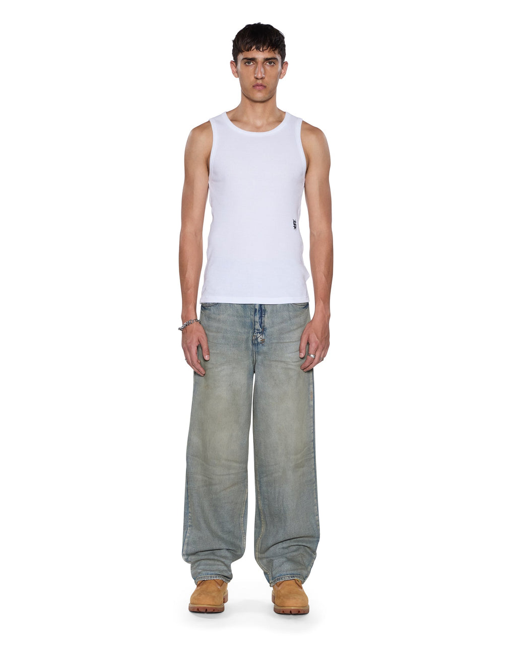 Mens Debut Singlet White Fitted Tees - White