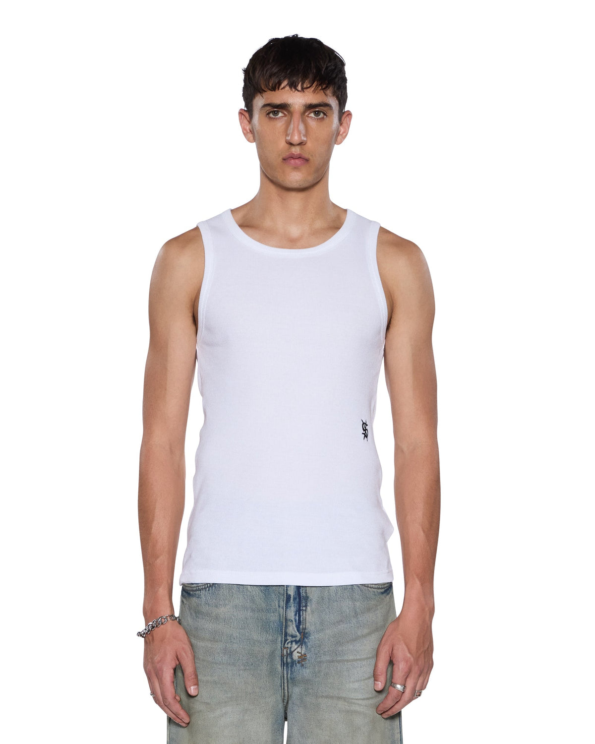 Mens Debut Singlet White Fitted Tees - White