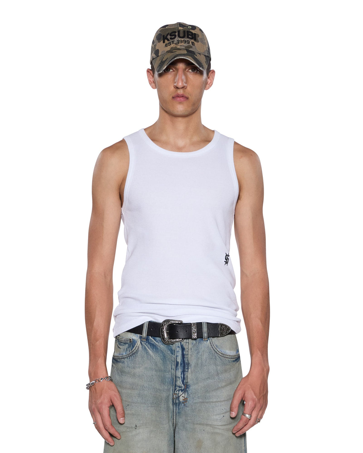 Mens Debut Singlet White Fitted Tees - White