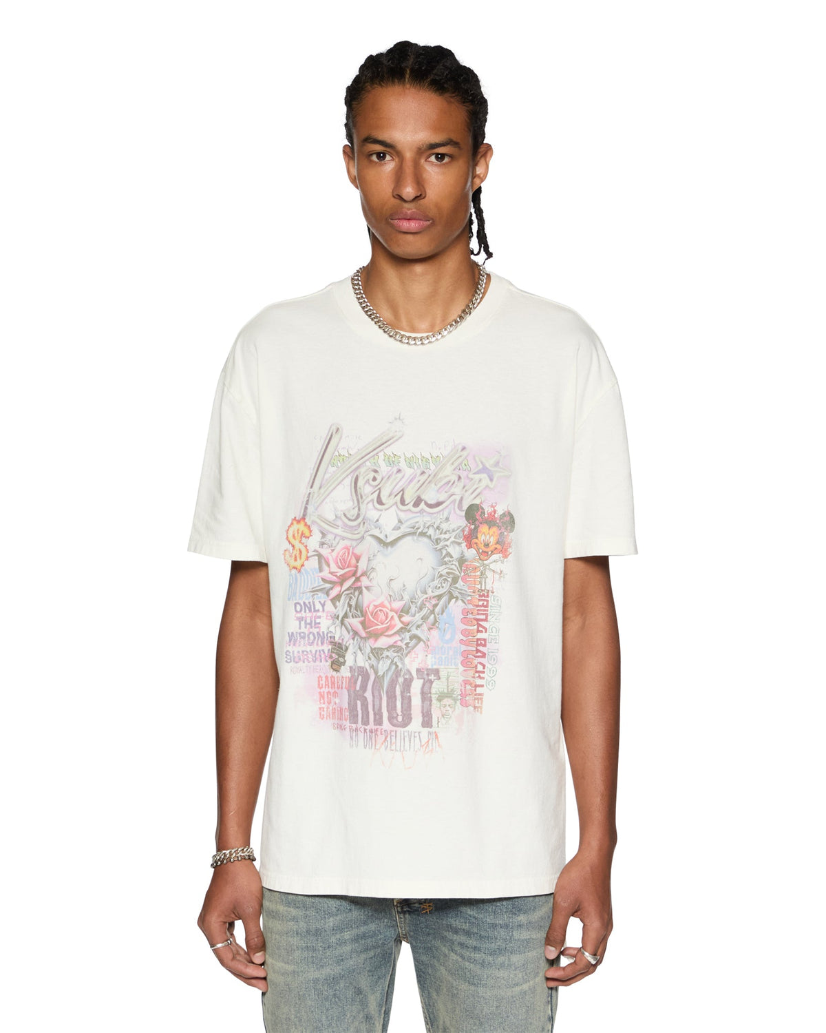 Mens Sketch Biggie Ss Tee Bone Oversized Tees - Beige