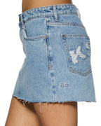 Womens Low Rider Mini Torn Up Slim Skirts - Denim