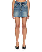 Womens Model Mini Rework Aged Slim Skirts - Denim