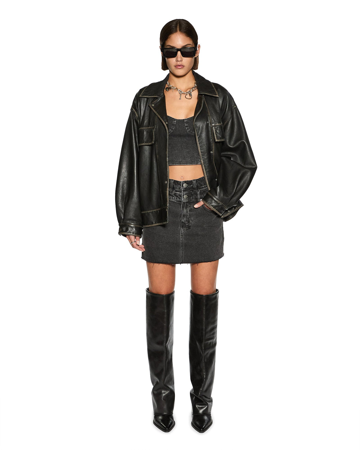 Womens Model Mini Rework Shadow Slim Skirts - Black