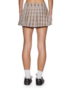 Womens Rally Mini Skirt Tan Plaid Relaxed Skirts - Tan