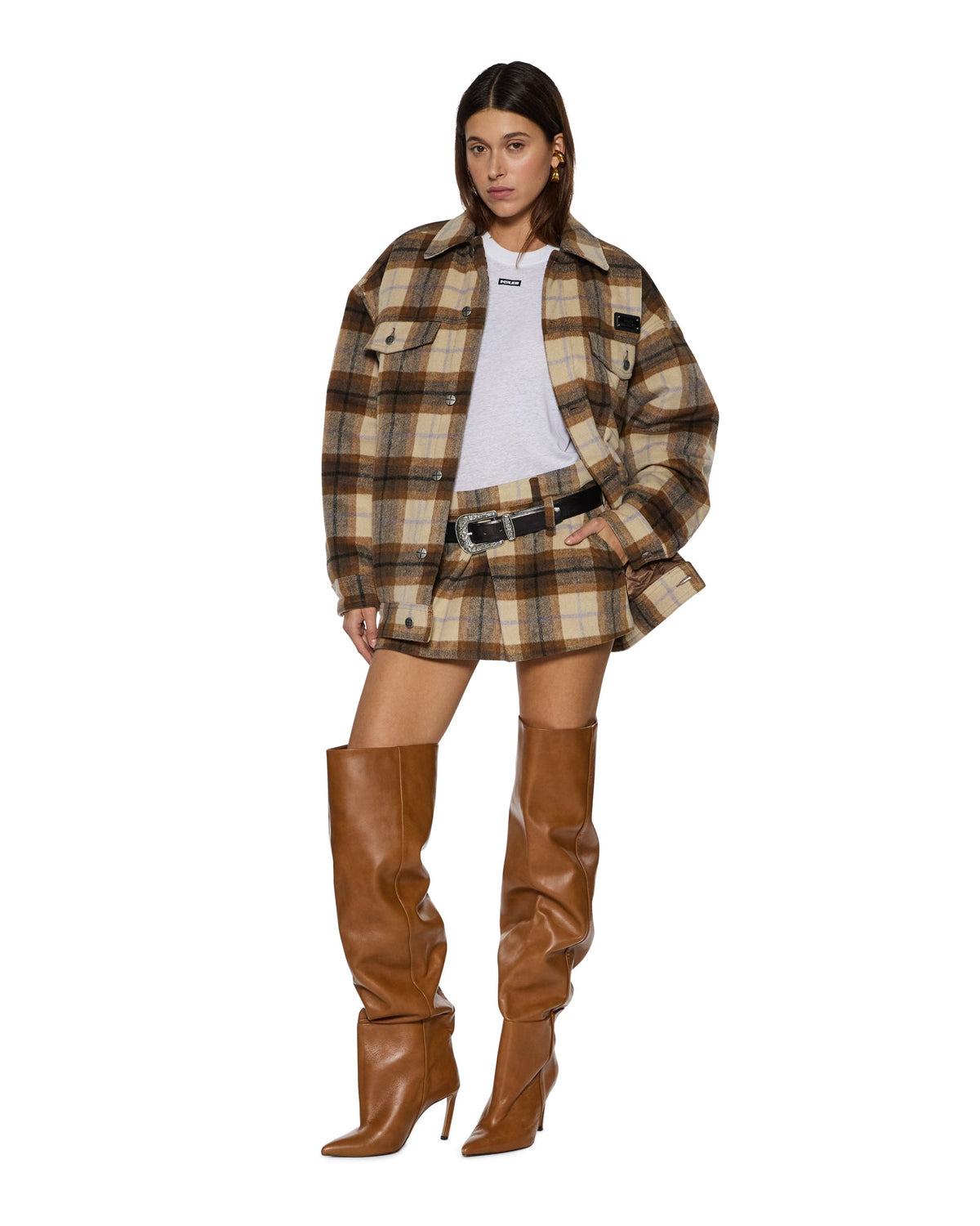 Womens Ksuper Trucker Jacket Plaid Oversized Jackets - Multi Colour