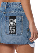 Womens Low Rider Mini Exposed Swept Slim Skirts - Denim
