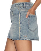 Womens Low Rider Mini Frayed Slim Skirts - Denim