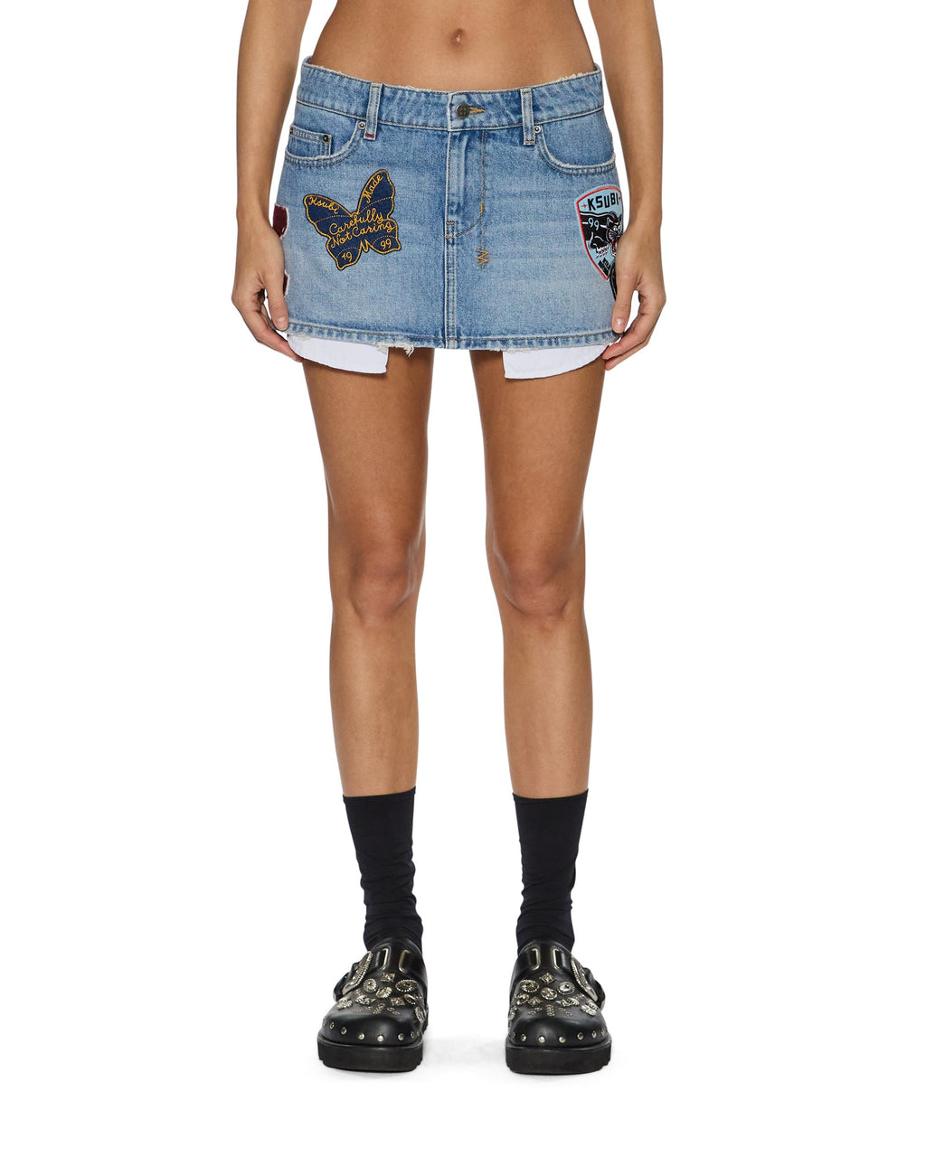 Womens Micro Mini Skirt Horizon Patch Regular Skirts - Denim