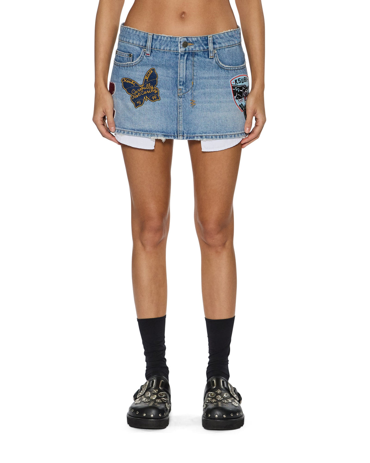 Womens Micro Mini Skirt Horizon Patch Regular Skirts - Denim