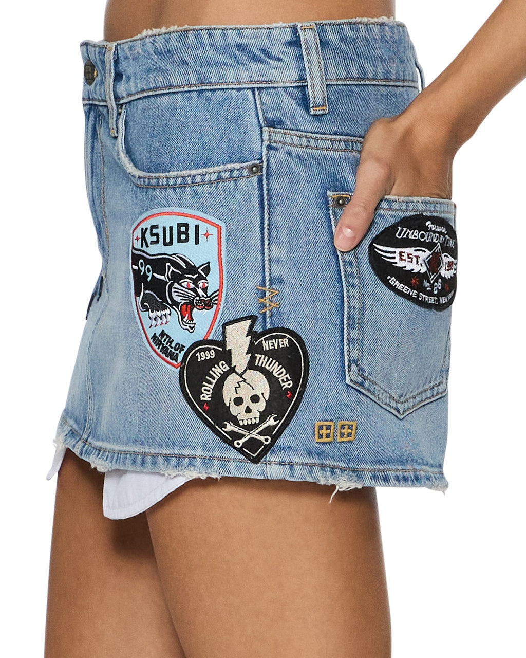 Womens Micro Mini Skirt Horizon Patch Regular Skirts - Denim