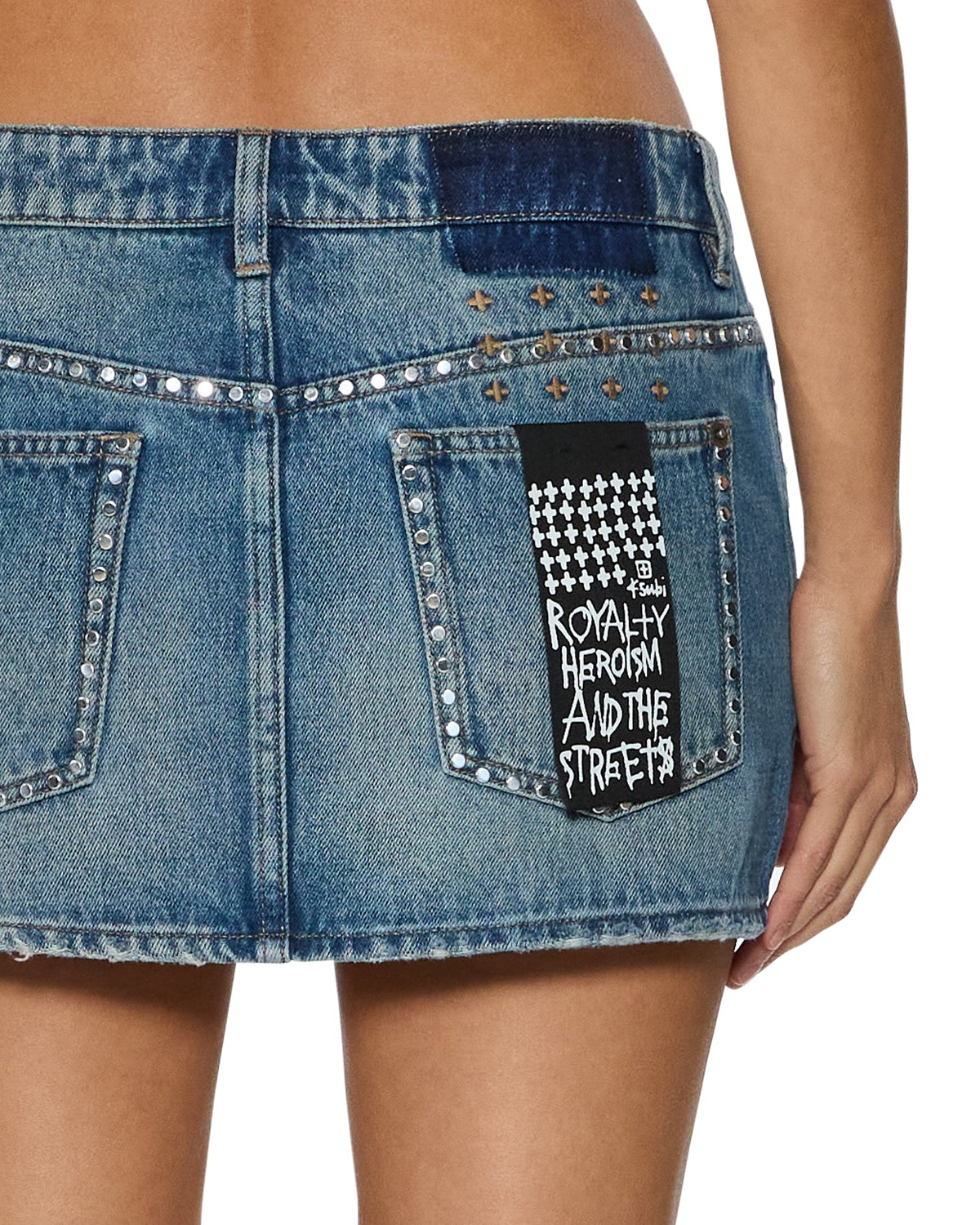 Womens Micro Mini Skirt Texas Blue Studded Regular Skirts - Denim