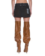 Womens Micro Mini Skirt Belted Greased Regular Skirts - Brown