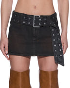 Womens Micro Mini Skirt Belted Greased Regular Skirts - Brown