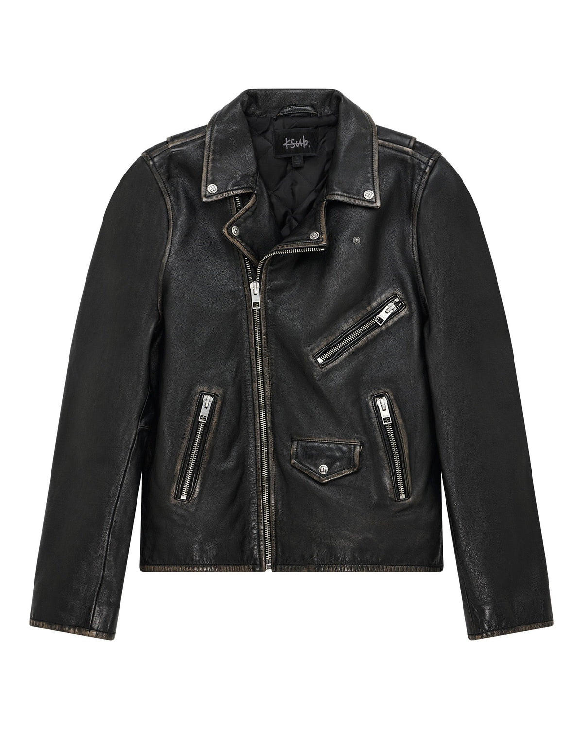 Mens Sott Capitol Leather Jacket Black Regular Jackets - Black