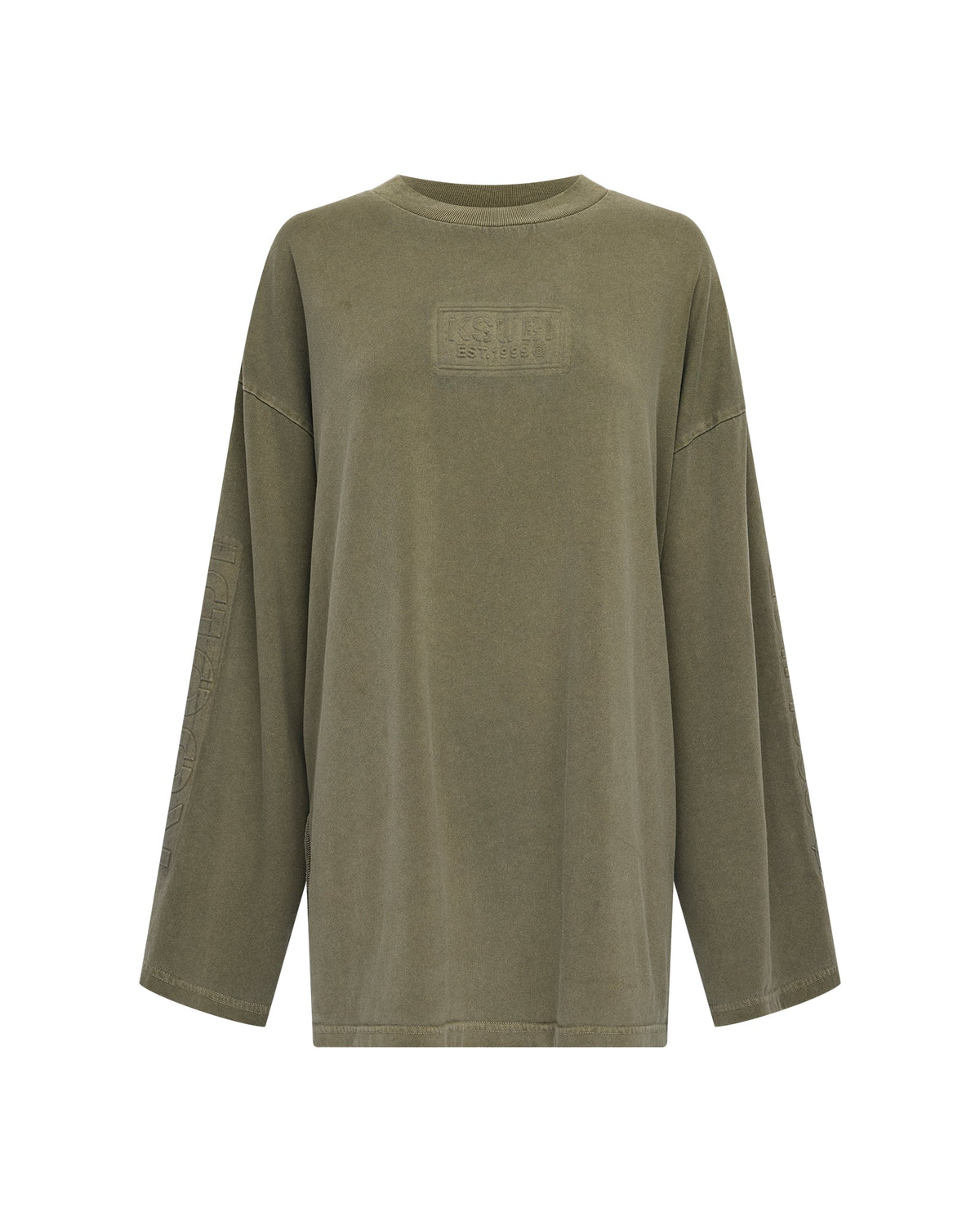 Womens State Stencil Boyfriend Ls Tee Militant Oversized Fashion Tops - Khaki