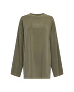 Womens State Stencil Boyfriend Ls Tee Militant Oversized Fashion Tops - Khaki