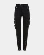 Womens Straight Up Stealth Cargo Slim Straight Denim Jeans - Black