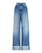 Womens Strider Tidal Cuffed Wide Denim Jeans - Denim