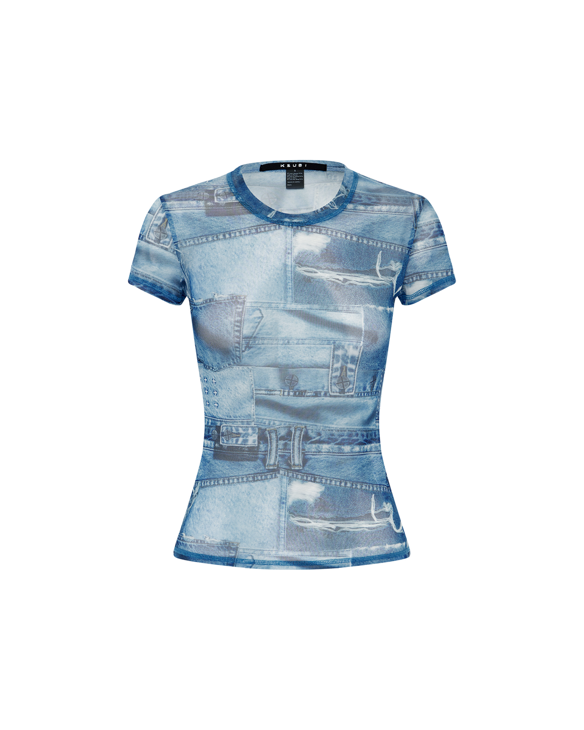 Womens Studio Mesh Ss Tee Fitted Fashion Tops - Denim
