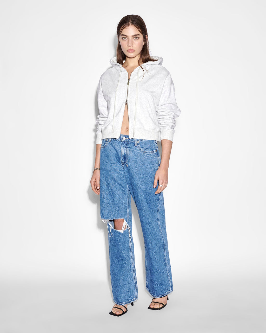 Womens Low Rider Ramble Trashed Baggy Denim Jeans - Denim