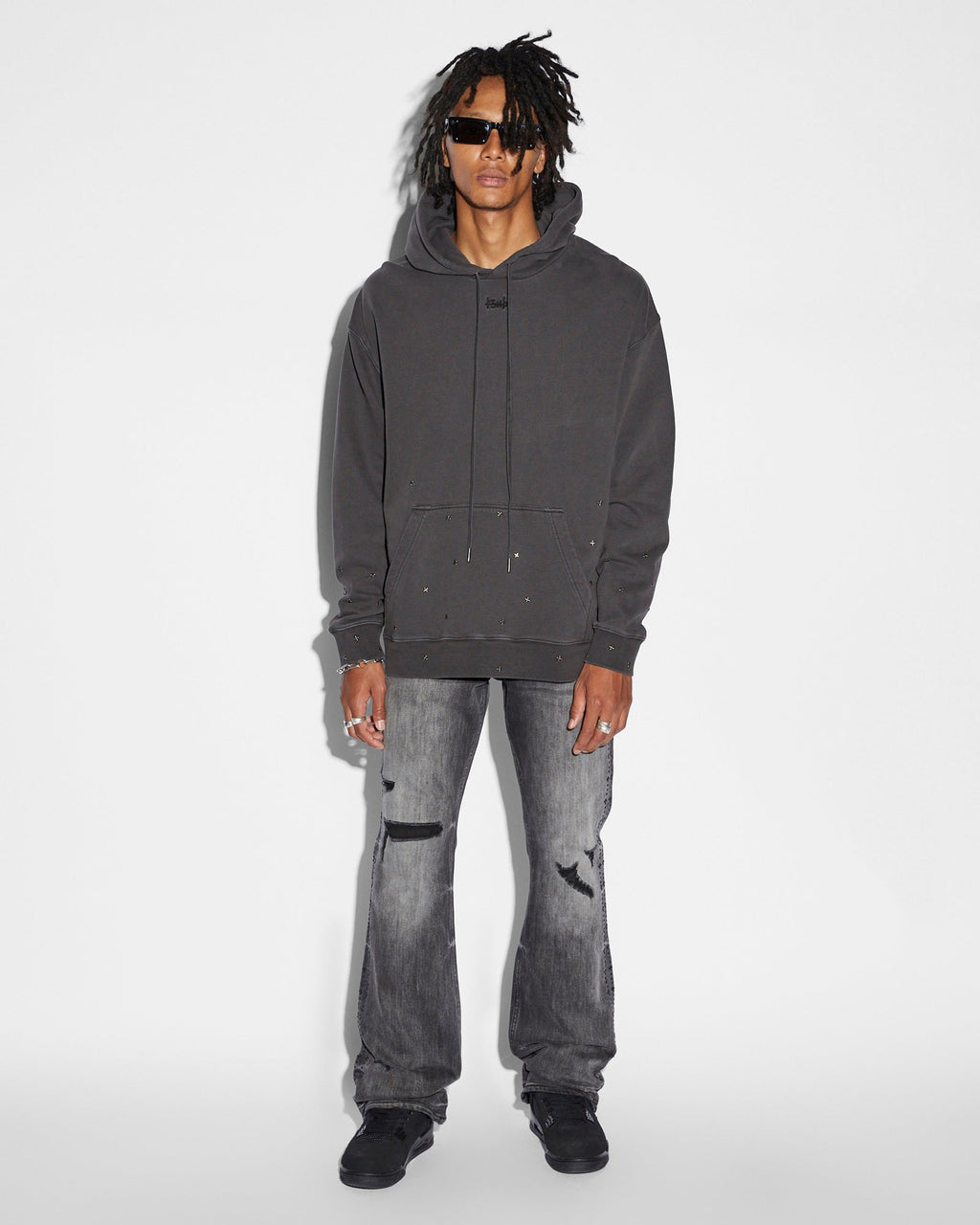 Mens Bronko Black Metal Bootcut Denim Jeans - Black