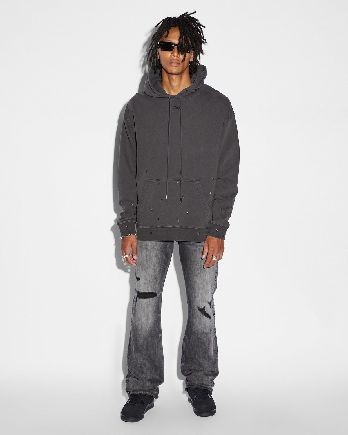 Mens Bronko Black Metal Bootcut Denim Jeans - Black