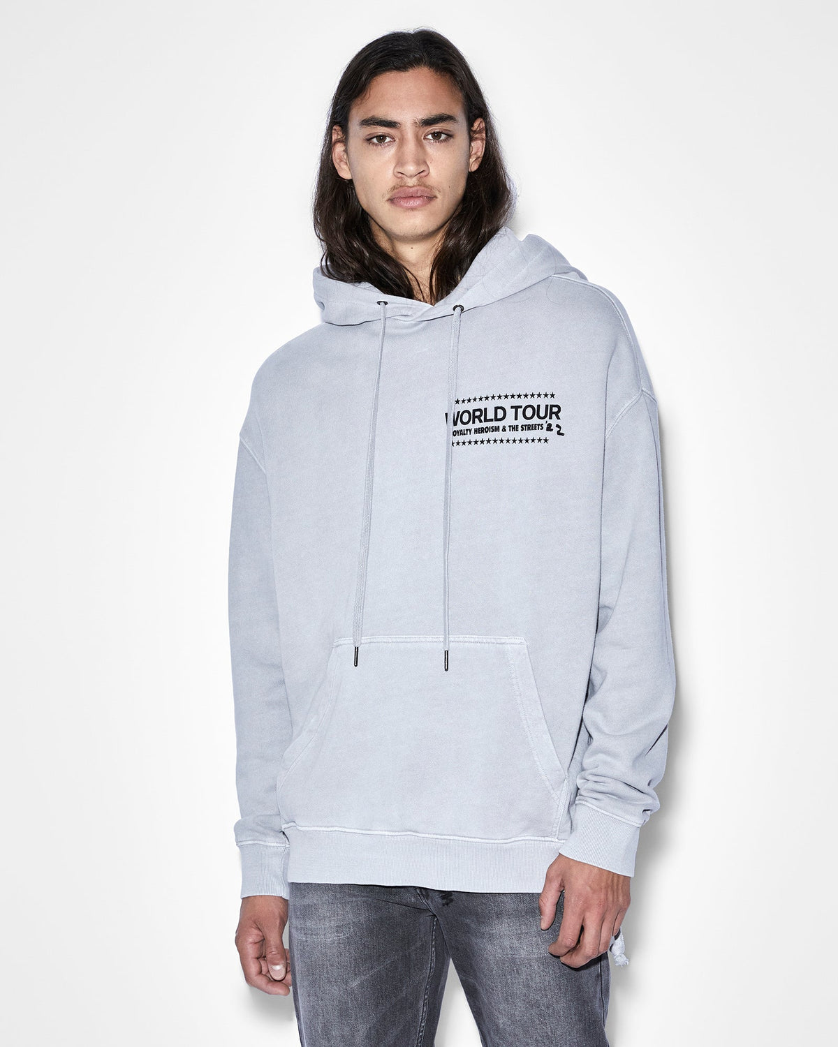 Mens Paste Up Biggie Hoodie Moon Oversized Fleece - Grey