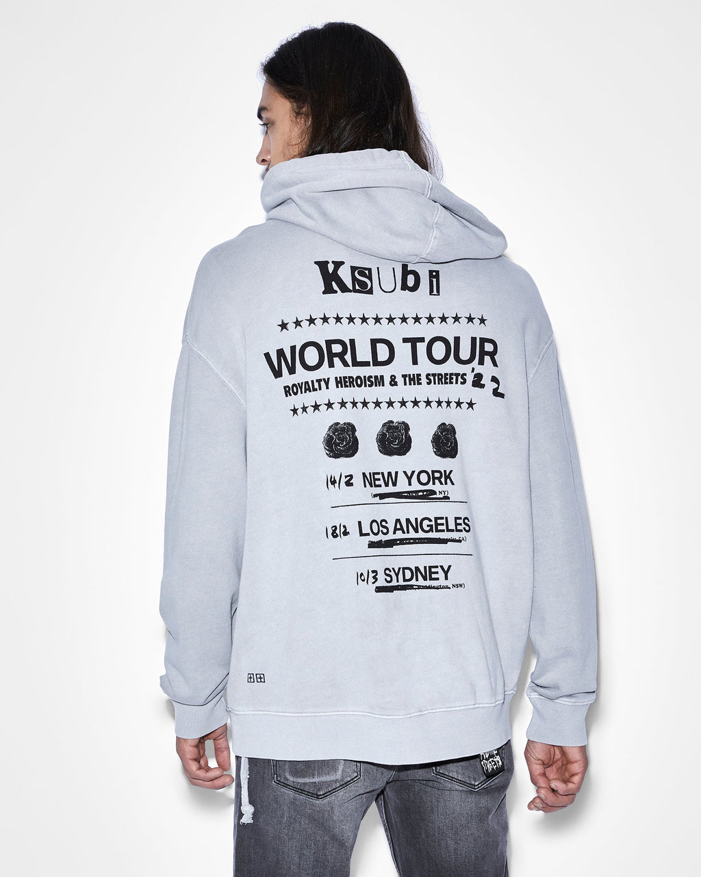 Mens Paste Up Biggie Hoodie Moon Oversized Fleece - Grey