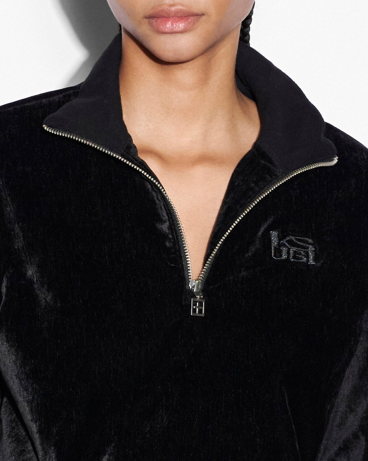 Womens Richie Half Zip Crop Black Boxy Fleece - Black